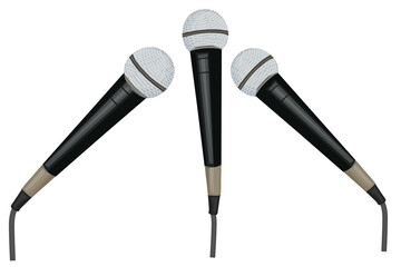 set of microphones isolated on white background