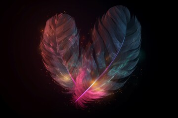 Feather heart shape colorful. Fashion design love ornament romantic. Generate Ai