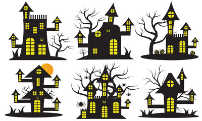 Halloween House silhouette collection. scary haunted  house bundle set.
