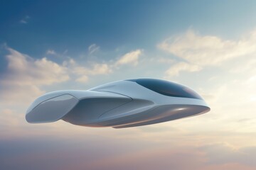 Naklejka na ściany i meble Futuristic Autonomous Flying Car Soaring in The Skies