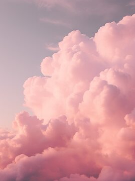 Pink clouds and pink sky. Romantic aesthetic background.