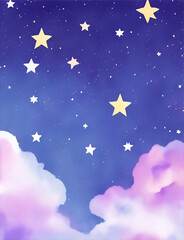 Fototapeta premium A beautiful night sky with a backdrop of pink clouds. The clouds are fluffy and wispy, and they add a touch of magic and wonder to the image.