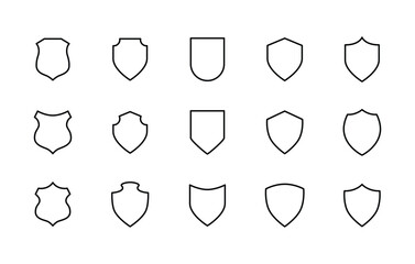 Shield icon set. protect immune system antibacterial protection, Heraldic shields, security Knight award, line icons set, editable stroke isolated on white, linear vector outline illustration, symbol