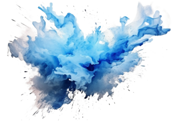 Abstract light blue color painting watercolor splashes , isolated on transparent background.