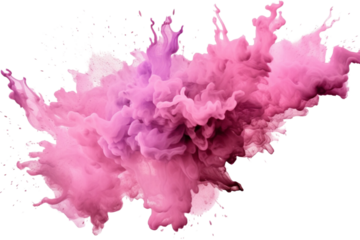 Abstract pink color painting watercolor splashes , isolated on transparent background.
