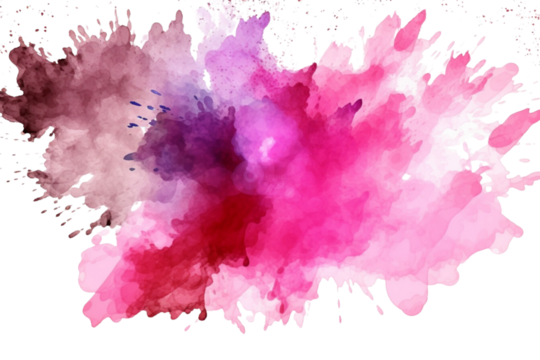 Abstract pink color painting watercolor splashes , isolated on transparent background.