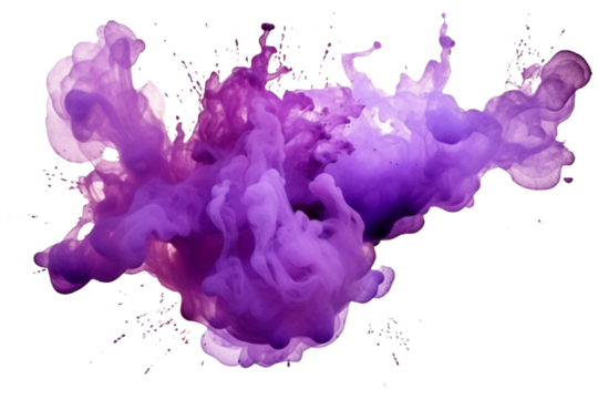 Abstract purple color painting watercolor splashes , isolated on transparent background.