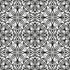 Oriental black and white pattern in damask style. Seamless background with classic ornaments for textile, fabric, decoration, wrapping, wallpapers