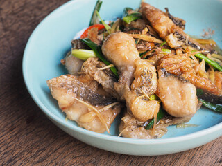 stir fried fish with ginger, chili and spring onion