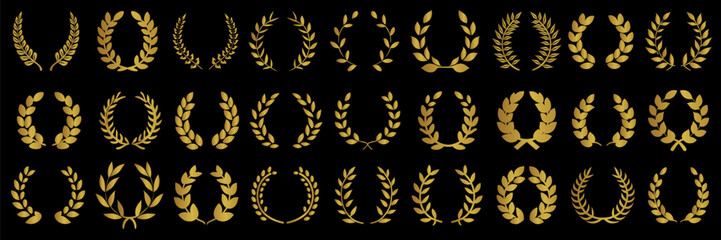 Vector gold award laurel wreath on dark background. 