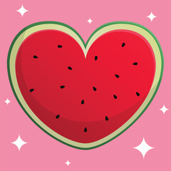 Love watermelon slice illustration vector art cartoon - obrazy, fototapety, plakaty