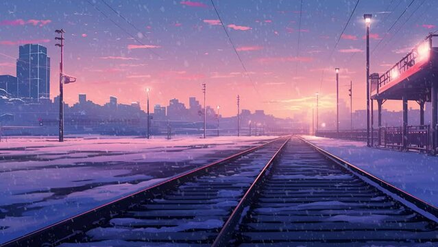 Background music, Beautiful lofi anime background home in winter. looping video animation. Relaxing lo-fi hip hop mood Animated.