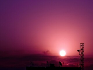 sunset on the city view 