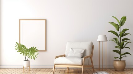 background with empty easy chair empty photo frame on wall generated by AI tool 