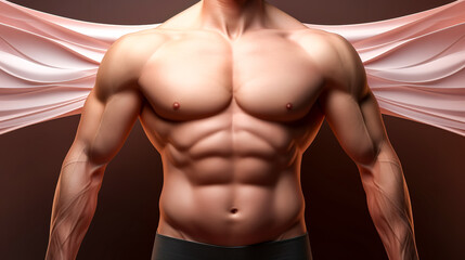Fototapeta na wymiar The torso of a athletic guy, male body after exercise and diet.