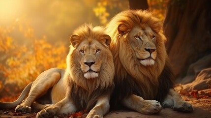 Fototapeta premium Jungle Predator: Feline Pair Amidst Nature's Wildlife generated by AI tool 