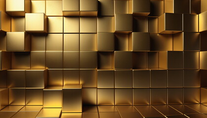 Glowing Geometry: A Metallic Gold 3D Texture Wall with Squares