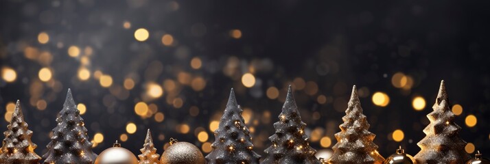 Christmas Tree With Baubles And Blurred Shiny Lights, dark background, copy space, generative ai