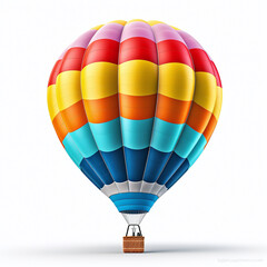 A colorful hot air balloon on a plain white background