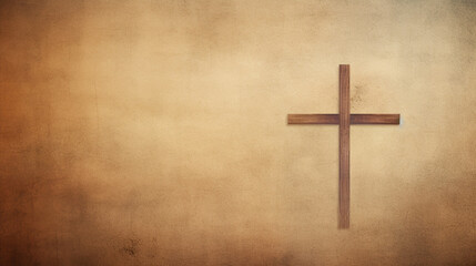 Wooden cross isolated on biege background