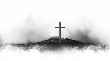 Christian wooden cross. Easter, symbol of Christianity illustration sketch - obrazy, fototapety, plakaty