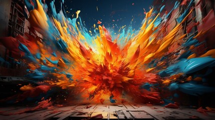 An explosion of abstract graffiti, a riot of colors and forms that defy gravity and logic.