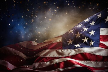 American flag with stars and space background. 3D rendering. High resolution, Memorial Day background with american flag and stars, AI Generated