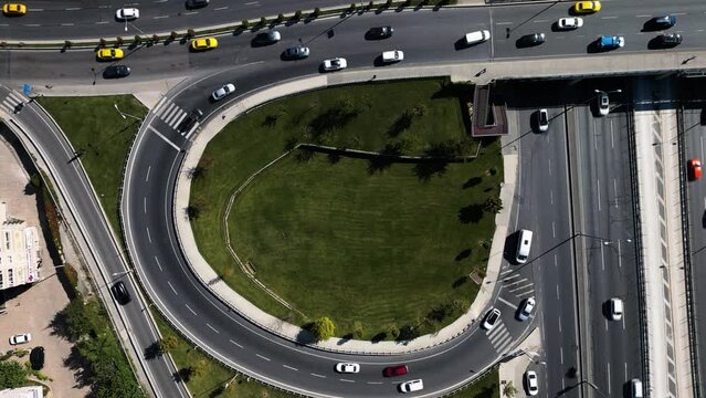 An aerial view of a cloverleaf interchange