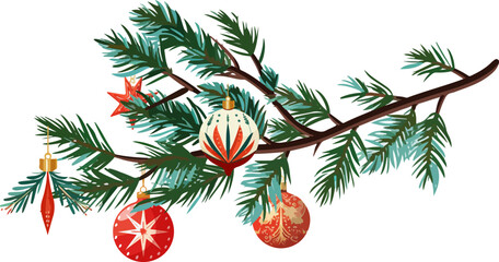 Christmas tree branch with balls