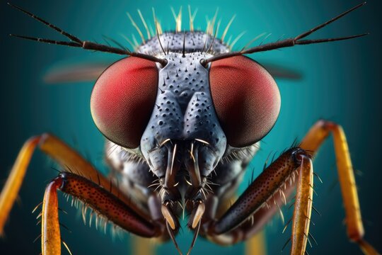 Macro shot of the head of a fly. 3d rendering, microscopic image of a mosquito, AI Generated