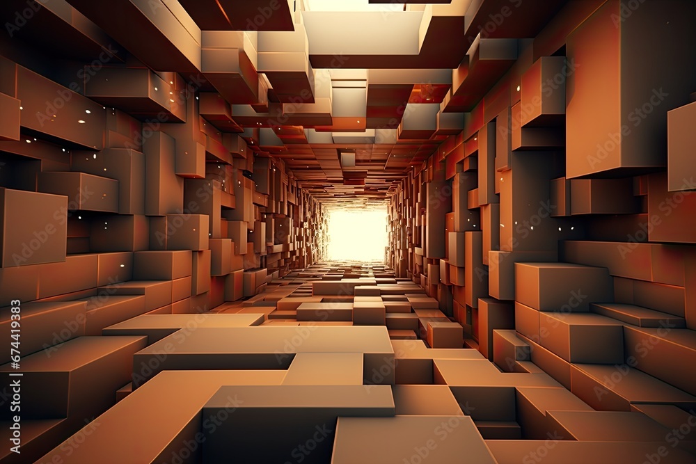 Poster abstract 3d rendering of an empty room with glowing lights inside, modern digital abstract 3d backgr