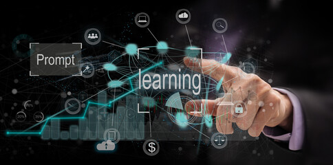 Business Education Concept, e-Learning text typography design over abstract blue background 