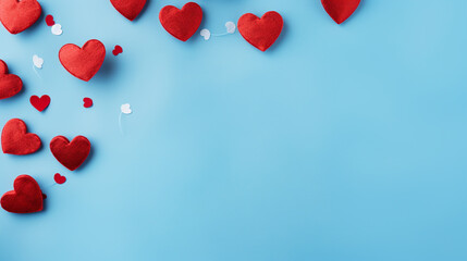 Valentine's Day background. White and red hearts on blue background. Valentines day concept.