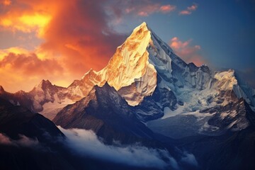 Beautiful mountains landscapes in Cordillera Blanca, Peru, South America, Mountain landscape at sunset in Himalayas, Nepal, Asia, AI Generated - obrazy, fototapety, plakaty