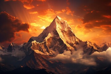 Beautiful sunset in the Himalayas, Nepal. 3D rendering, Mountain landscape at sunset in Himalayas, Nepal, Asia, AI Generated