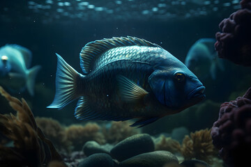 fish in aquarium. 