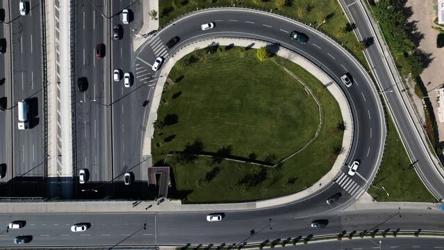 An aerial view of a cloverleaf interchange