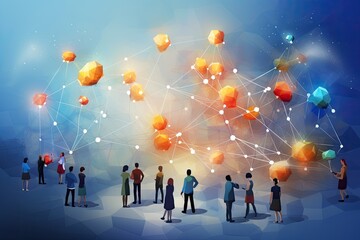 Global network connection concept with business people and low polygonal background, Network community, Teamwork, and Social network Concept illeastration, AI Generated