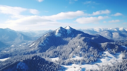 Obraz premium Natural winter landscape aerial drone top view.. Winter season weather