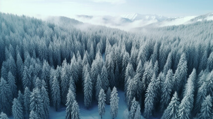 Natural winter landscape aerial drone top view.. Winter season weather