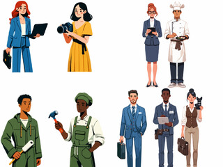 an illustration of nine people in different professions