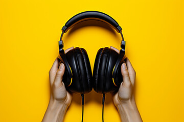 Fototapeta na wymiar Headphones are yellow and black