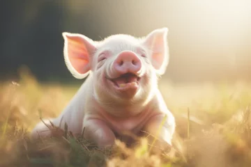 Fotobehang a cute pig is laughing © Yoshimura