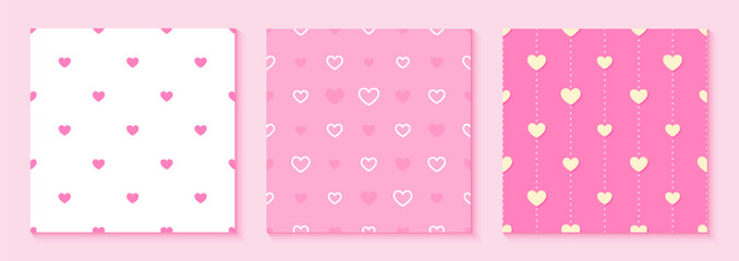 Pink love heart valentine seamless pattern flat set. Romantic element endless background wedding design lovely holiday pretty delicate background texture wallpaper web wrapping paper banner isolated
