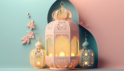 paper art and craft minimal art light lantern ramadan for season background