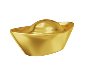 Chinese ancient Sycee gold ingot nugget isolated on white background 3d render element for Chinese new year festival
