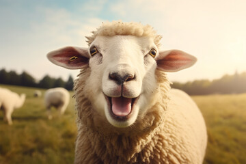 a sheep is laughing - obrazy, fototapety, plakaty