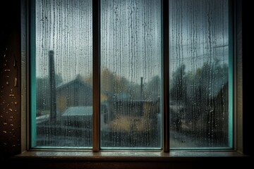 Rainy window autumn city. Street space water wet time. Generate Ai
