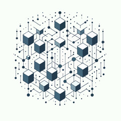 3D geometric design composed of cubes and lines, showcasing blockchain technology