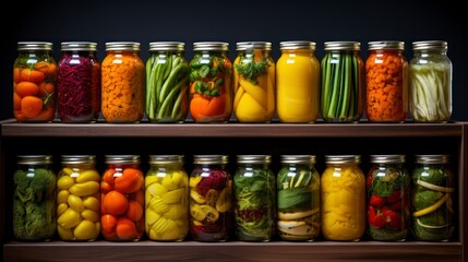 Culinary Craftsmanship - Jars of freshly preserved produce represent the mastery of seasonal food preservation, ensuring year-round abundance. Generative AI